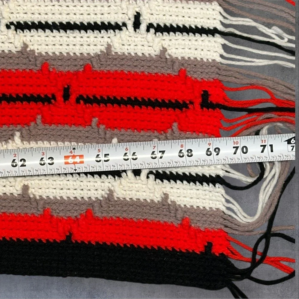 Vintage Handmade Navajo Diamond‎ Crochet Blanket Red White Gray Black 70x45